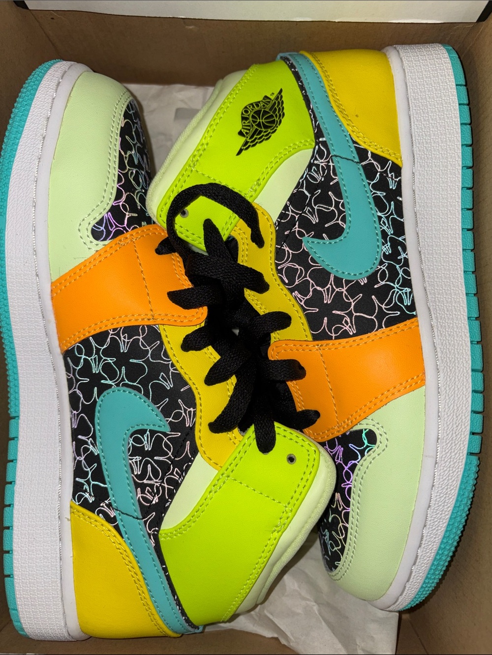 Jordan Kids Multicolor High-Top Sneakers in Neon Yellow, Orange & Teal